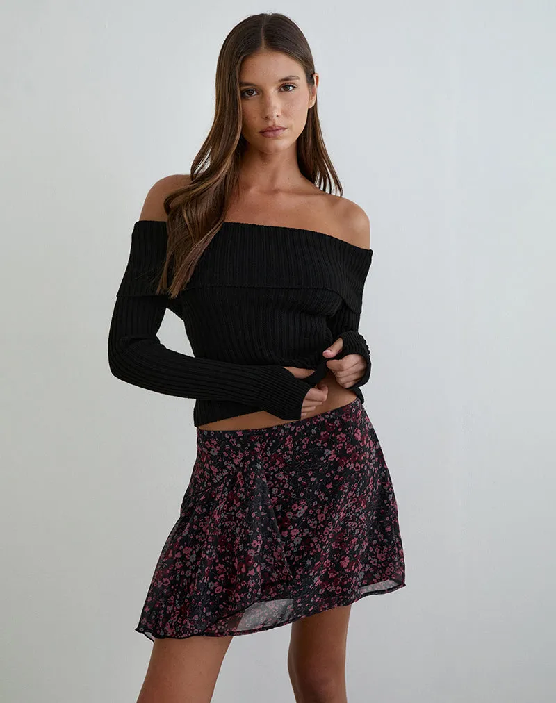 Naru Mini Skirt in Chiffon Scattered Floral Black and Red sold by Motel Rocks product image thumbnail 3