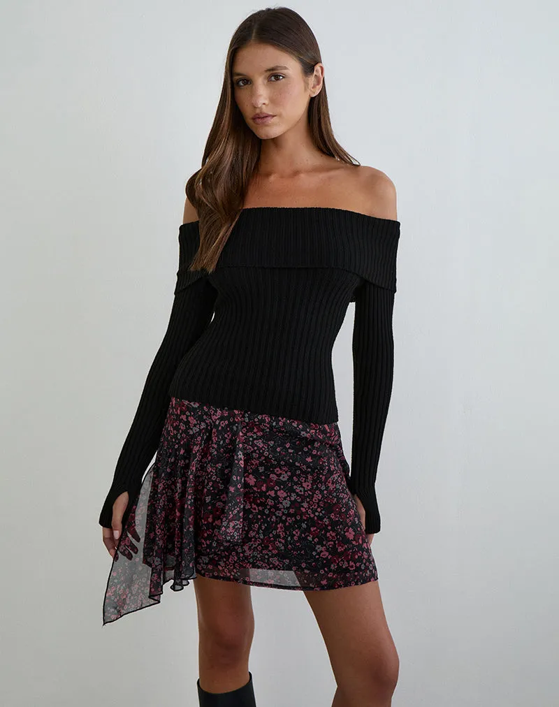 Naru Mini Skirt in Chiffon Scattered Floral Black and Red sold by Motel Rocks product image thumbnail 5