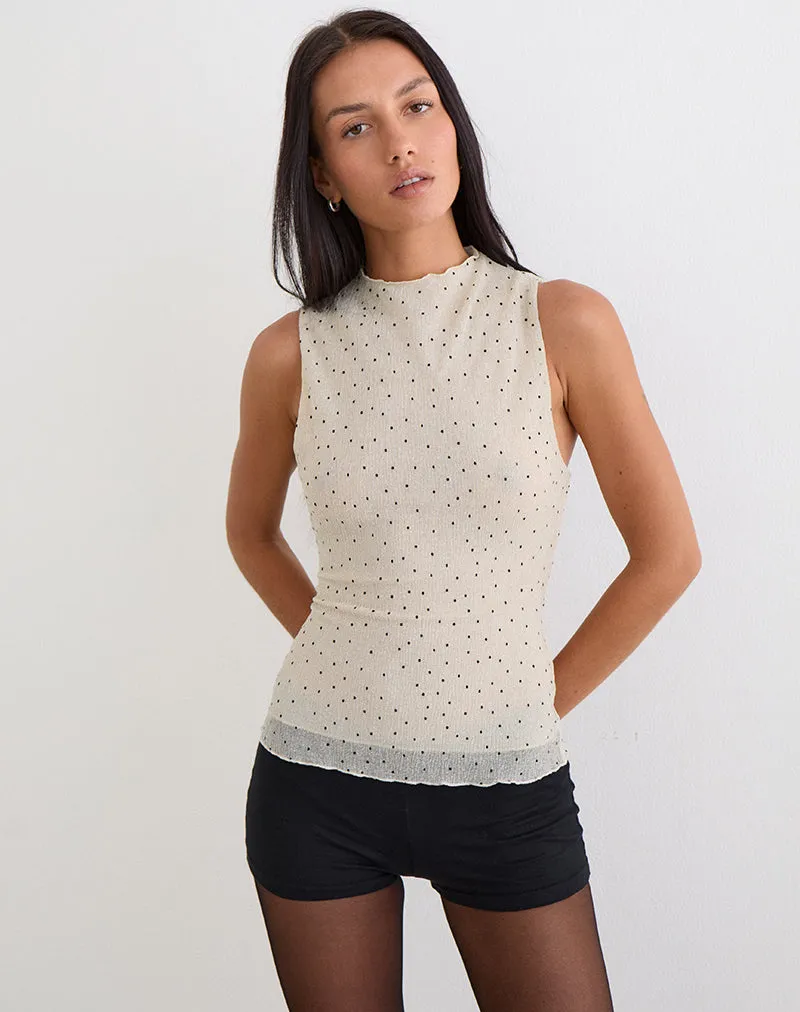 Marista Top in Cream Polka Mesh Plisse sold by Motel Rocks product image thumbnail 2
