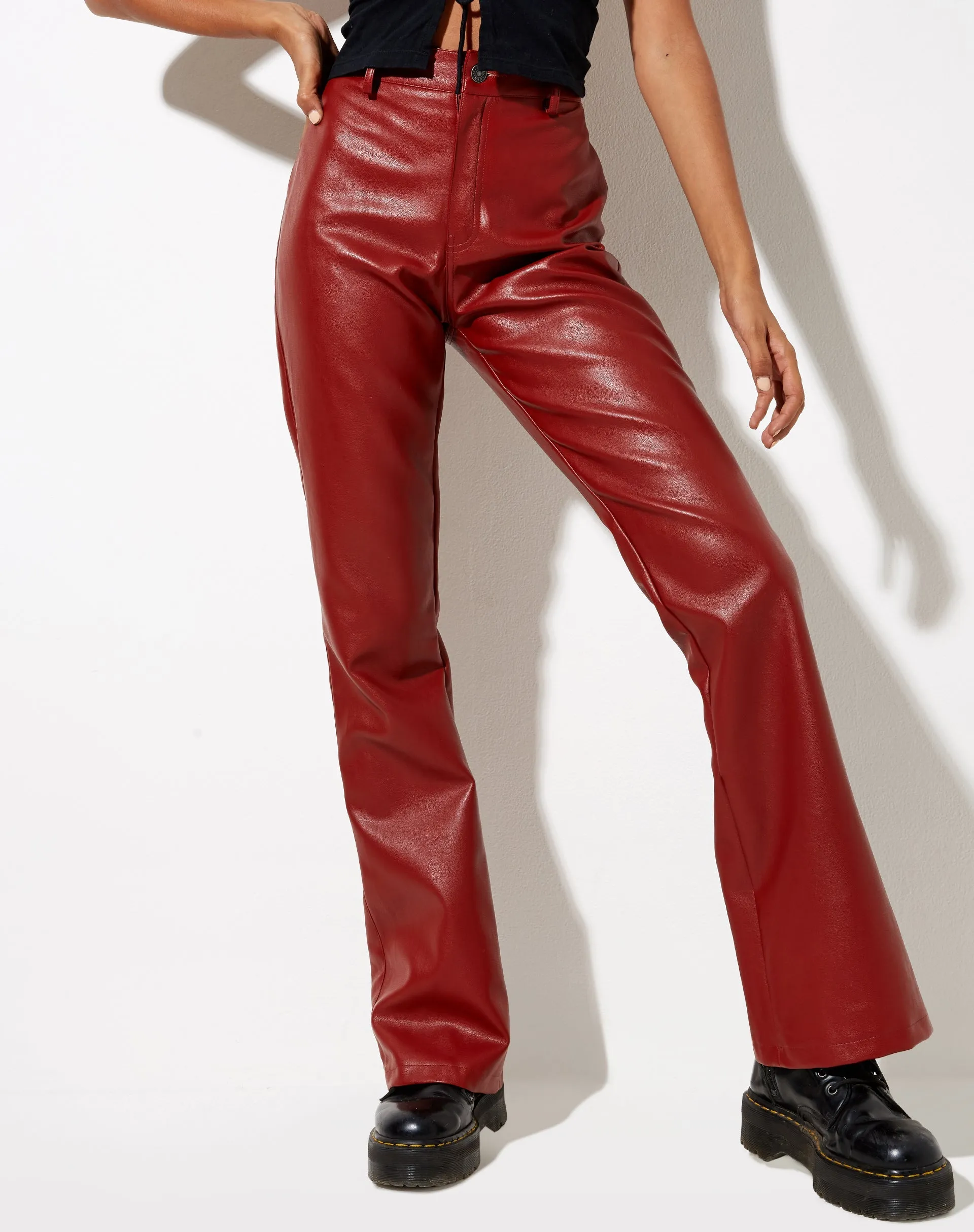Zoven Flare Trouser in Pu Red sold by Motel Rocks product image thumbnail 2