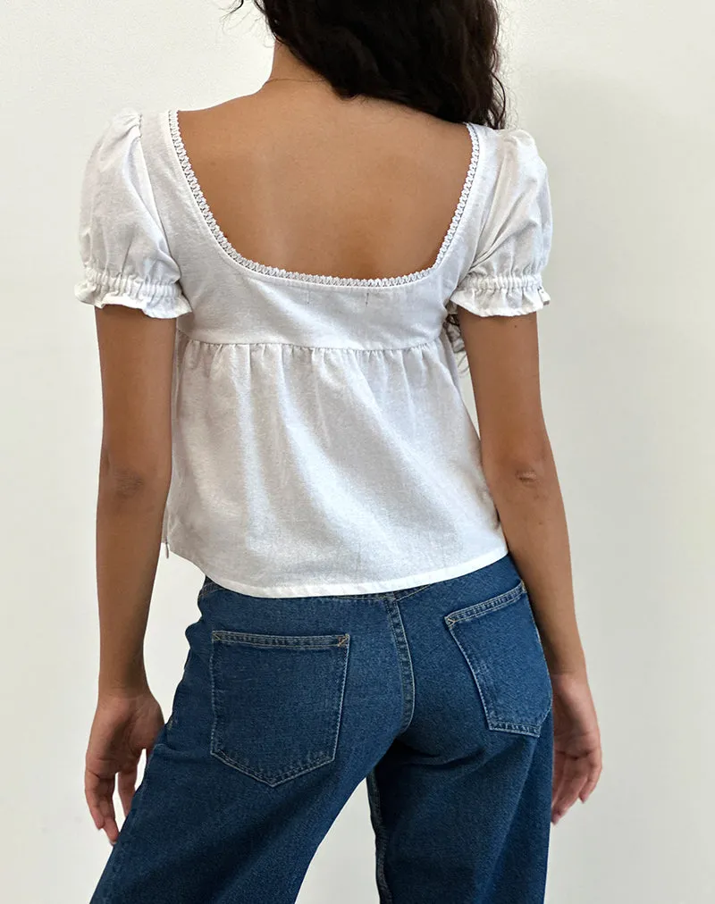 Axoni Square Neck Blouse in Linen White sold by Motel Rocks product image thumbnail 3