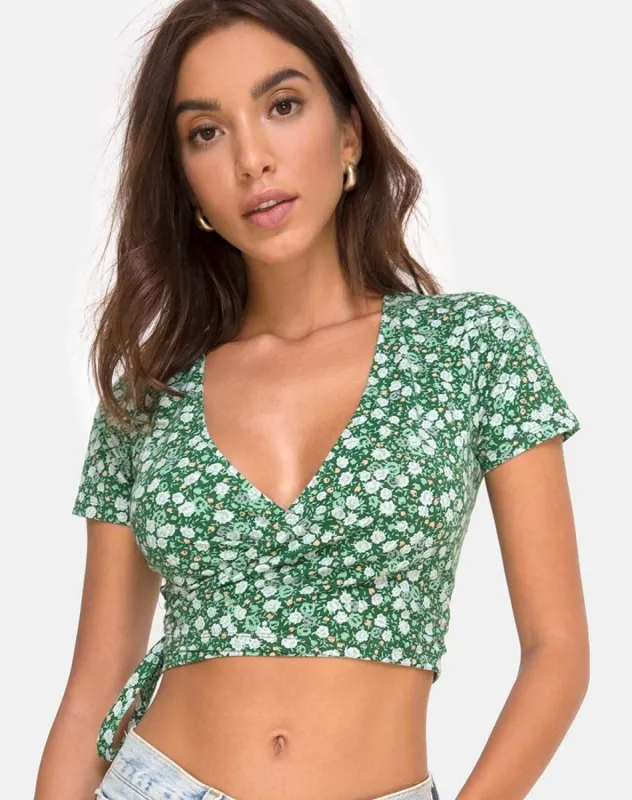 Bilen Top in Floral Field Green made by Motel Rocks