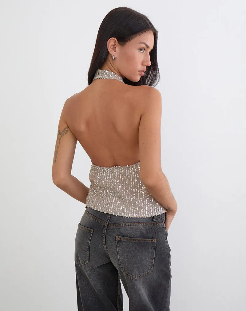 Beyi Halterneck Top in Chiffon Sequin Nude sold by Motel Rocks product image thumbnail 2