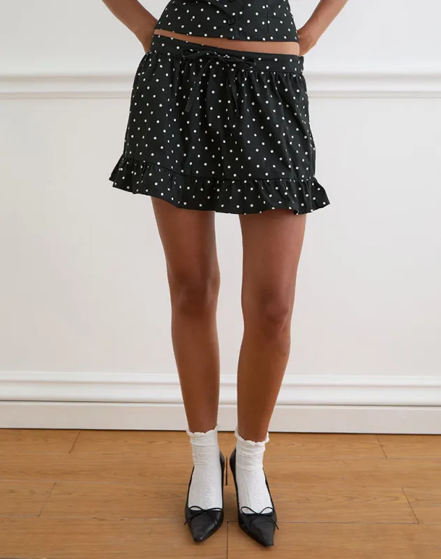 Yasumi Mini Skirt in Basic Polka Black made by Motel Rocks