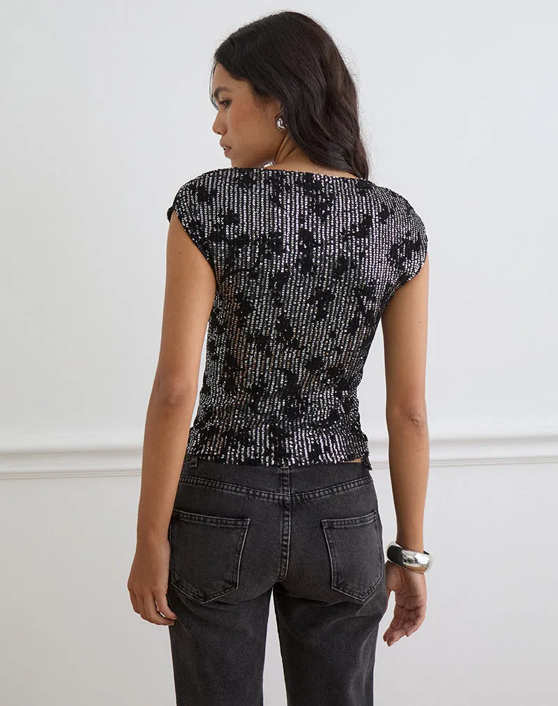Nova Top in Floral Sequin Black sold by Motel Rocks product image thumbnail 4