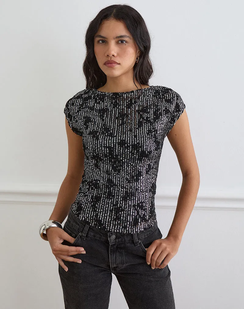 Nova Top in Floral Sequin Black sold by Motel Rocks product image thumbnail 5