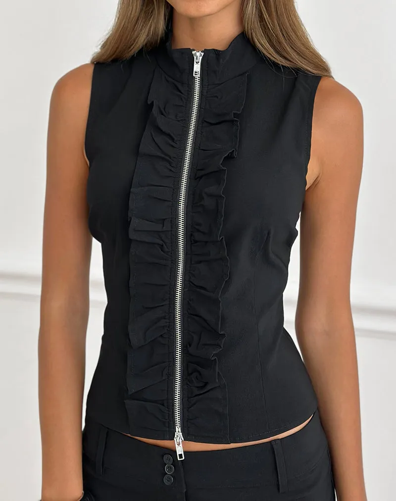 Hanae Zip Frill Top in Tailoring Black sold by Motel Rocks product image thumbnail 2