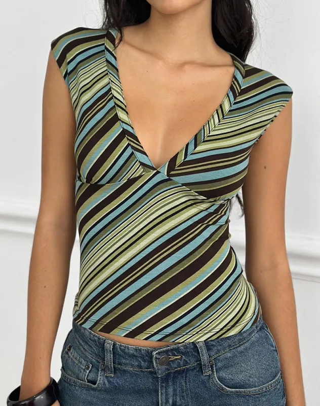 Emberly Plunge Top in Mixed Stripe Green made by Motel Rocks