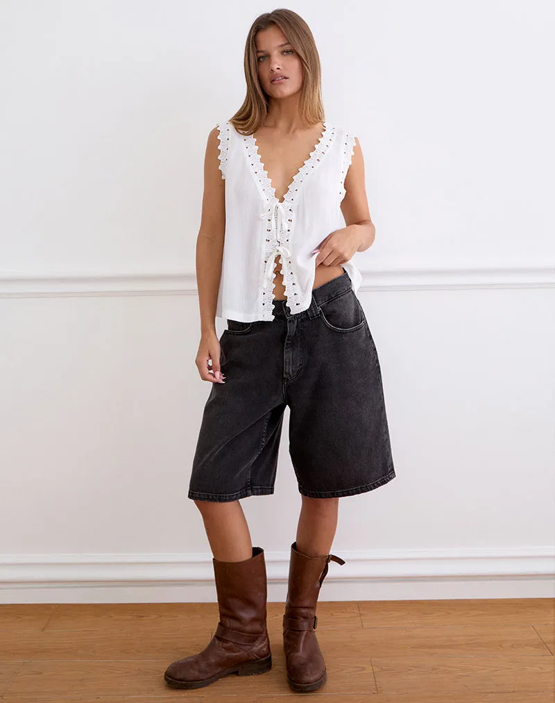 Argya Tie Front Top in Rayon White with Lace Trim sold by Motel Rocks product image thumbnail 3