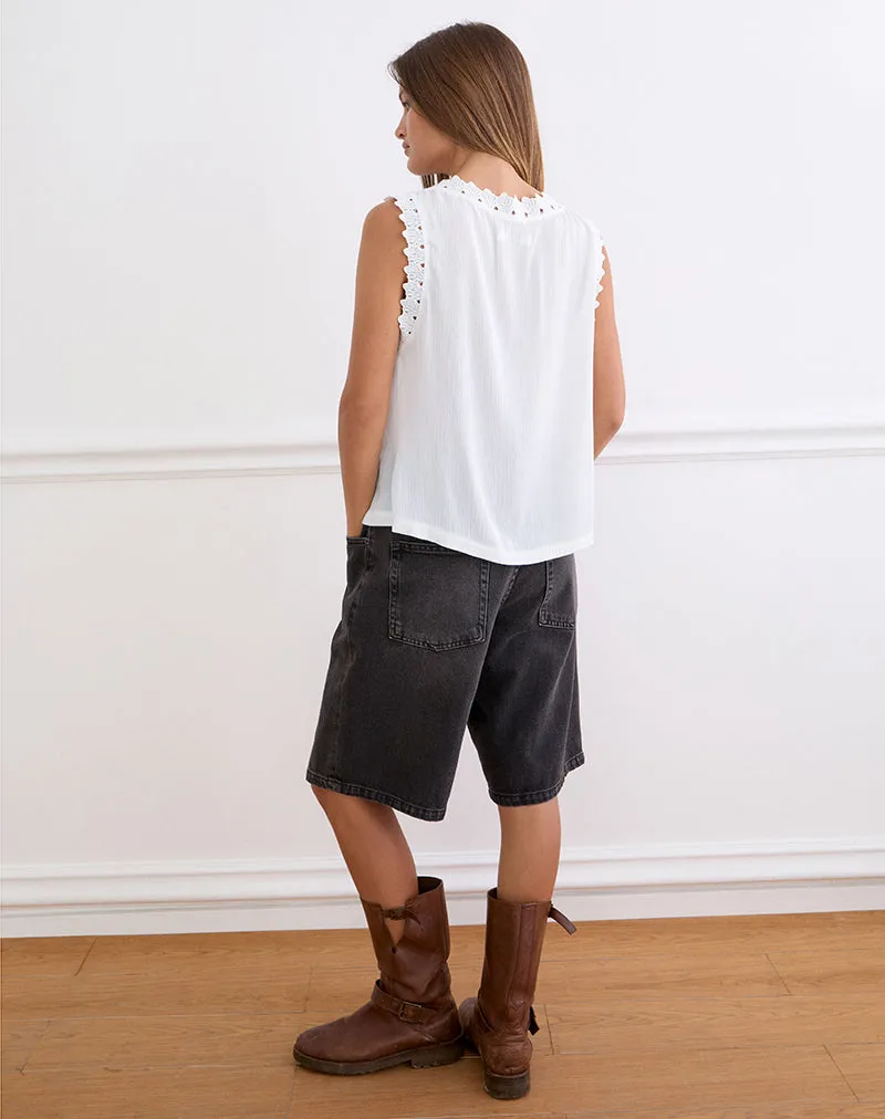 Argya Tie Front Top in Rayon White with Lace Trim sold by Motel Rocks product image thumbnail 5