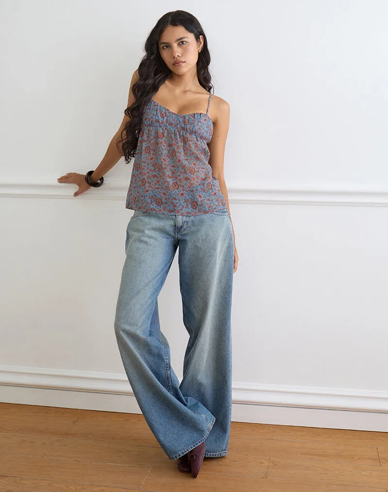 Camden Cami Top in Shadow Blossom Blue Chiffon sold by Motel Rocks