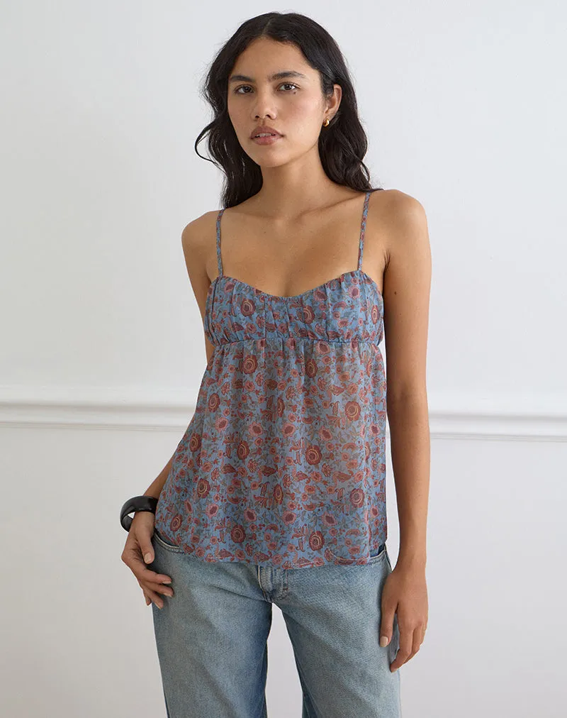 Camden Cami Top in Shadow Blossom Blue Chiffon sold by Motel Rocks product image thumbnail 3