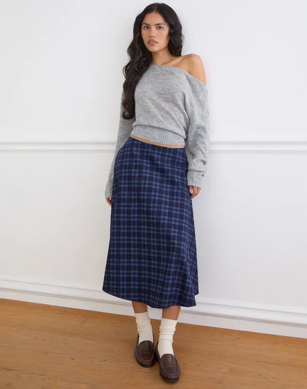 Takika Midi Skirt in Midnight Blue Check made by Motel Rocks
