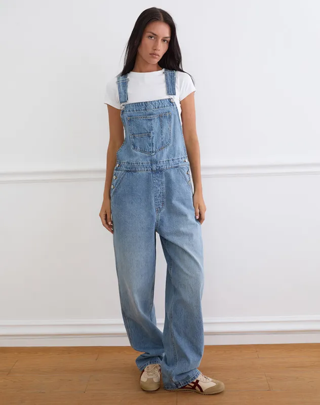 Denim Dungaree in Bright Blue Used made by Motel Rocks