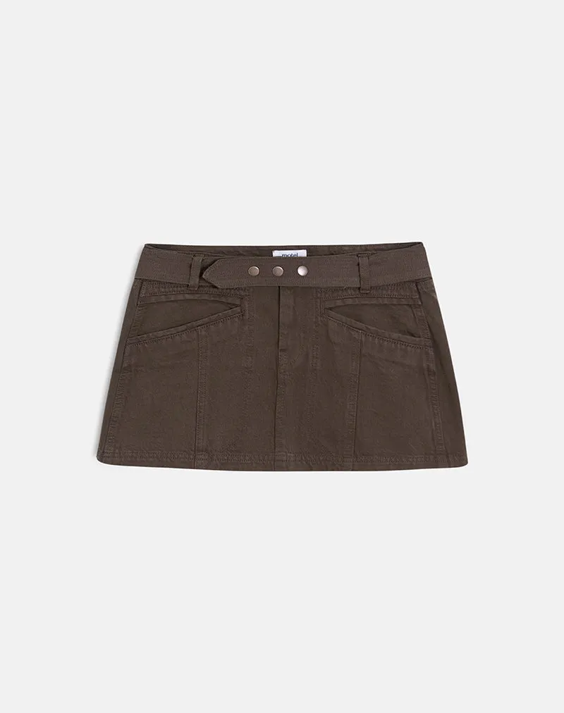 Belted Denim Mini Skirt in Chocolate Brown sold by Motel Rocks product image thumbnail 5