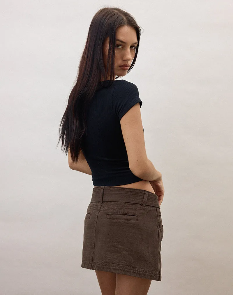 Belted Denim Mini Skirt in Chocolate Brown sold by Motel Rocks product image thumbnail 4