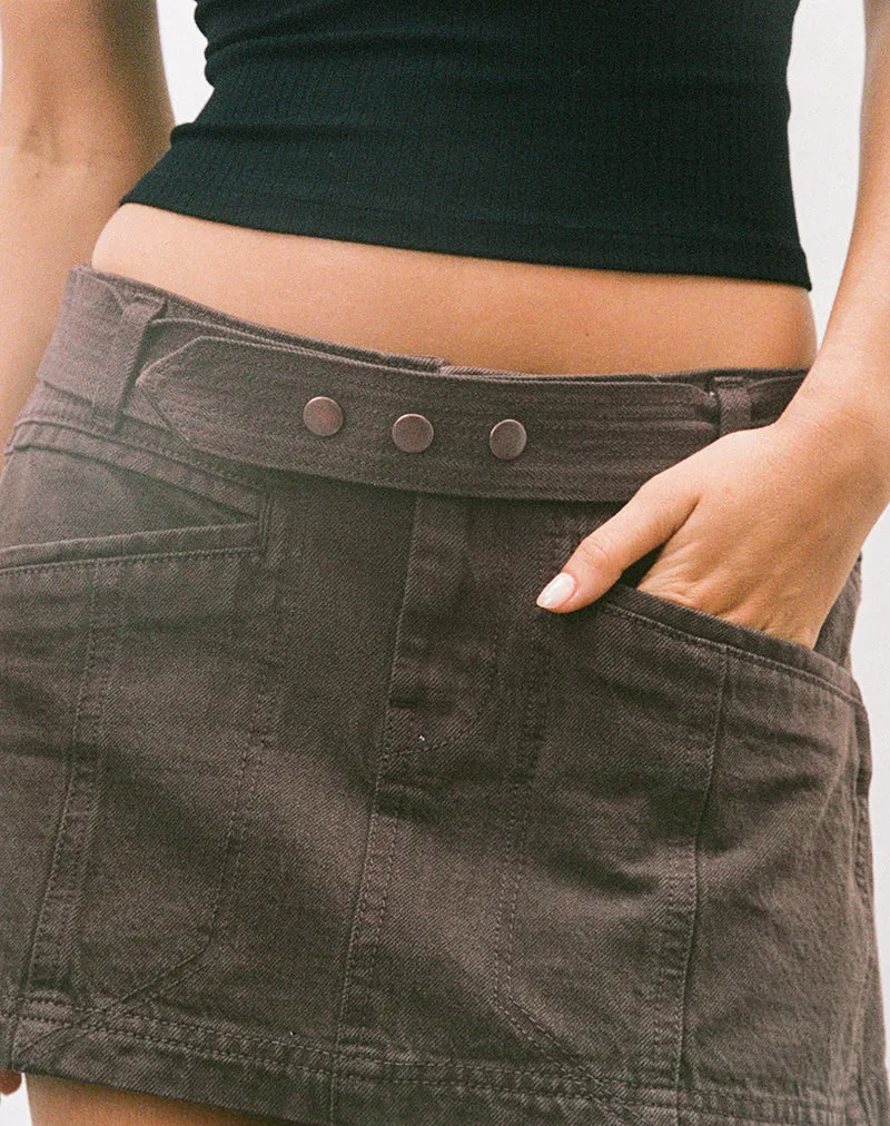 Belted Denim Mini Skirt in Chocolate Brown sold by Motel Rocks product image thumbnail 2