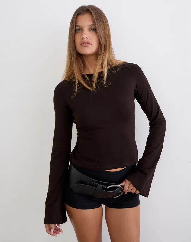 Muzan Long Sleeve Top in Rayon Jersey Chocolate Brown made by Motel Rocks