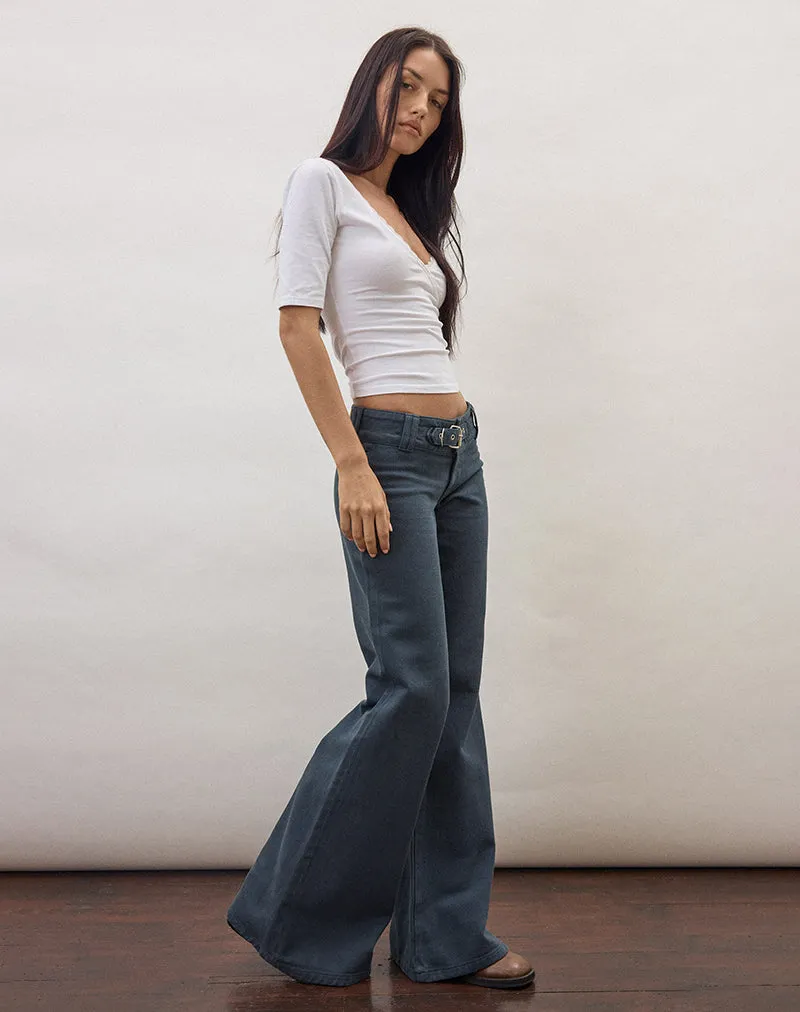 Buckle Flare Trouser in Air Force Blue sold by Motel Rocks product image thumbnail 3