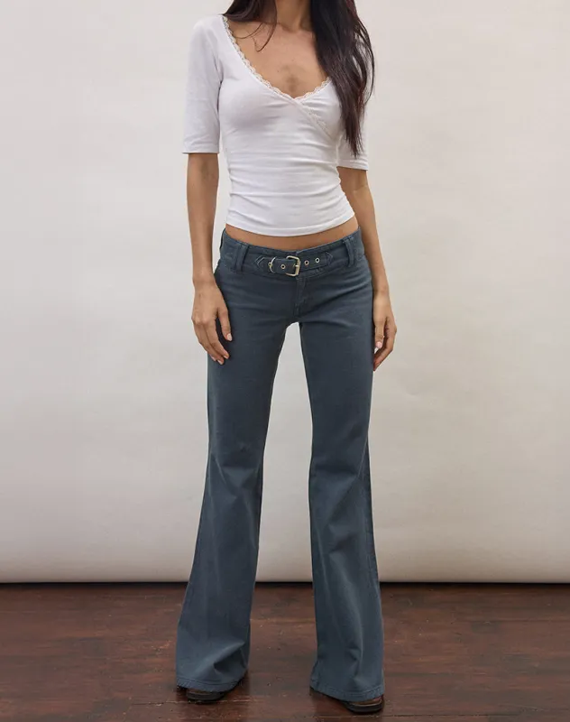 Buckle Flare Trouser in Air Force Blue made by Motel Rocks