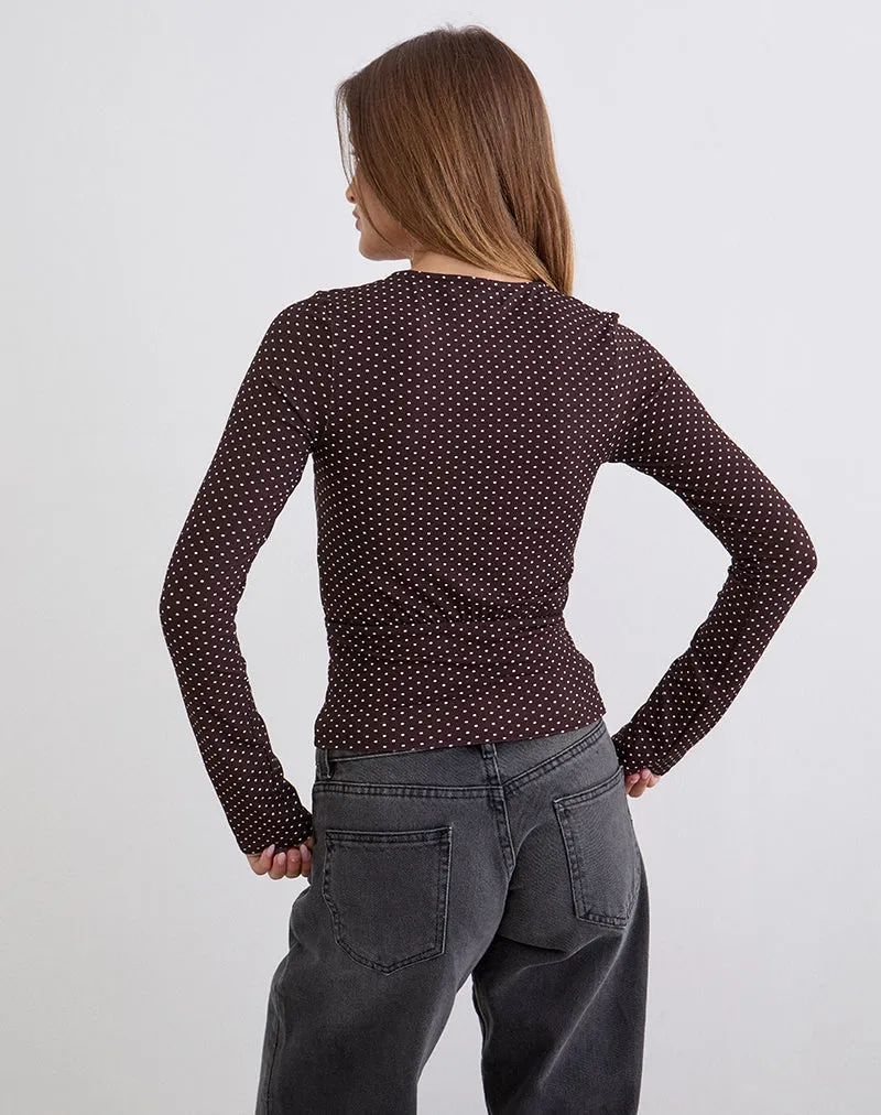 Sheon Long Sleeve Top in Rayon Jersey Brown with Micro Polka Print sold by Motel Rocks product image thumbnail 4