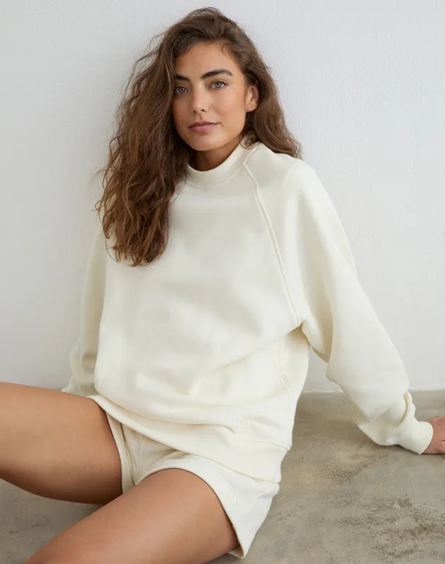 Jorai Sweater in Winter White with Tonal M Embroidery made by Motel Rocks