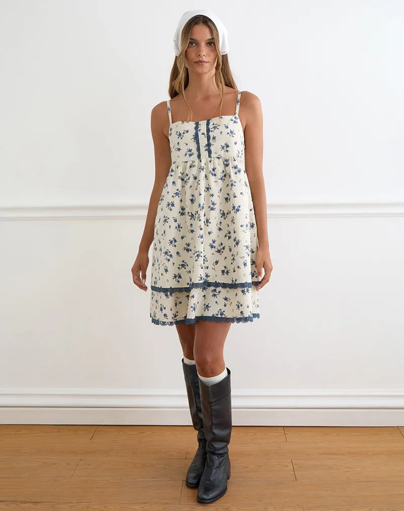 Gal Mini Dress in Ditsy Leaf Rose Navy sold by Motel Rocks product image thumbnail 3