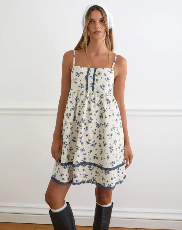 Gal Mini Dress in Ditsy Leaf Rose Navy made by Motel Rocks