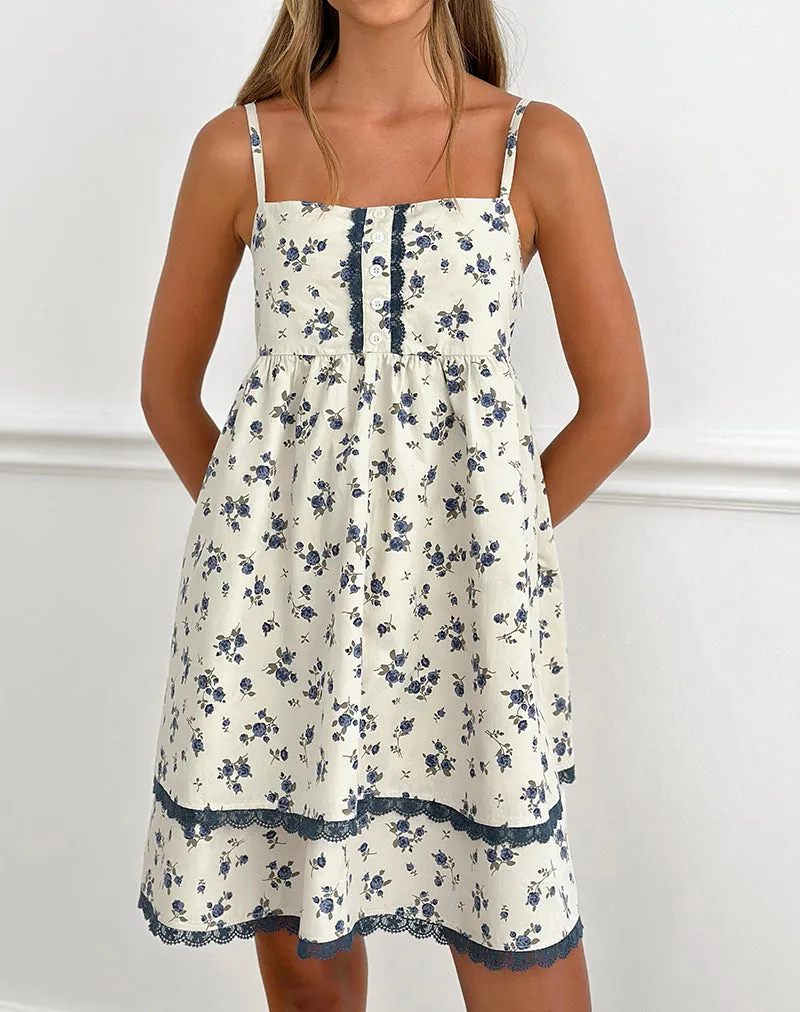 Gal Mini Dress in Ditsy Leaf Rose Navy sold by Motel Rocks product image thumbnail 2