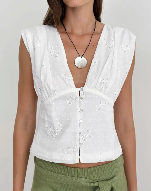 Yoshino Plunge Top in Broderie White made by Motel Rocks