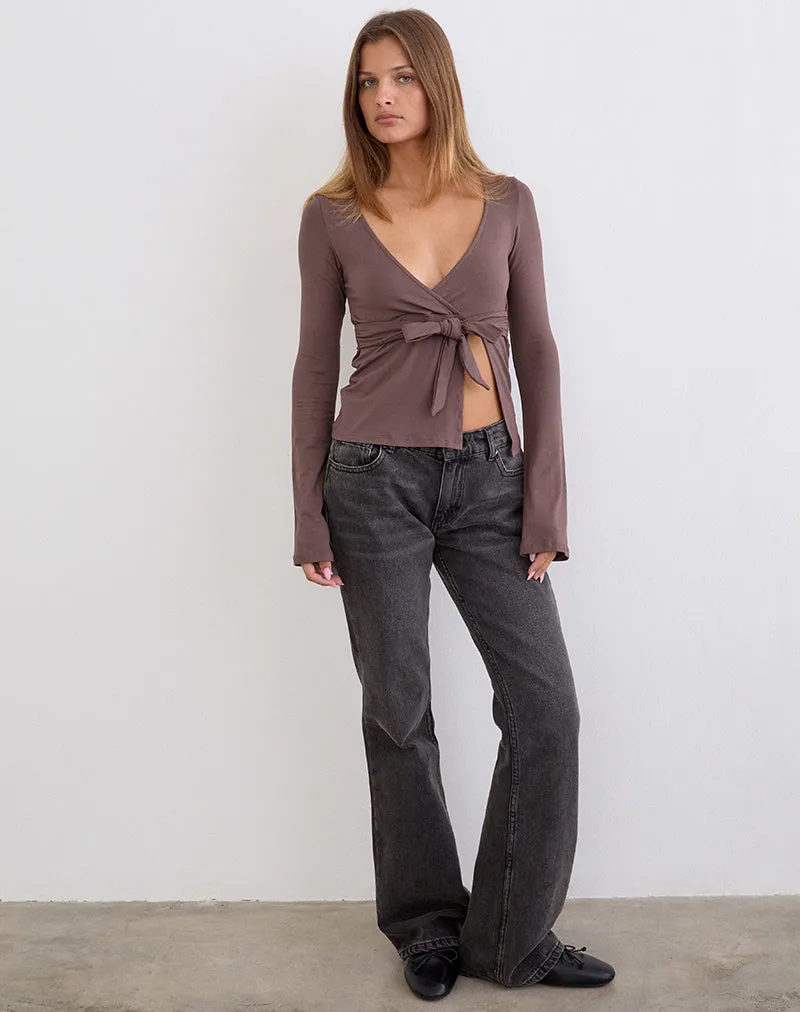 Lamae Wrap Top in Deep Taupe sold by Motel Rocks product image thumbnail 2