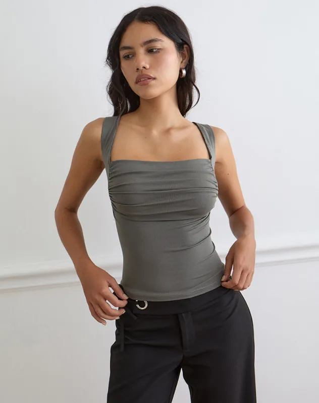 Adila Cami Top in Ribbed Lyocell Warm Grey made by Motel Rocks