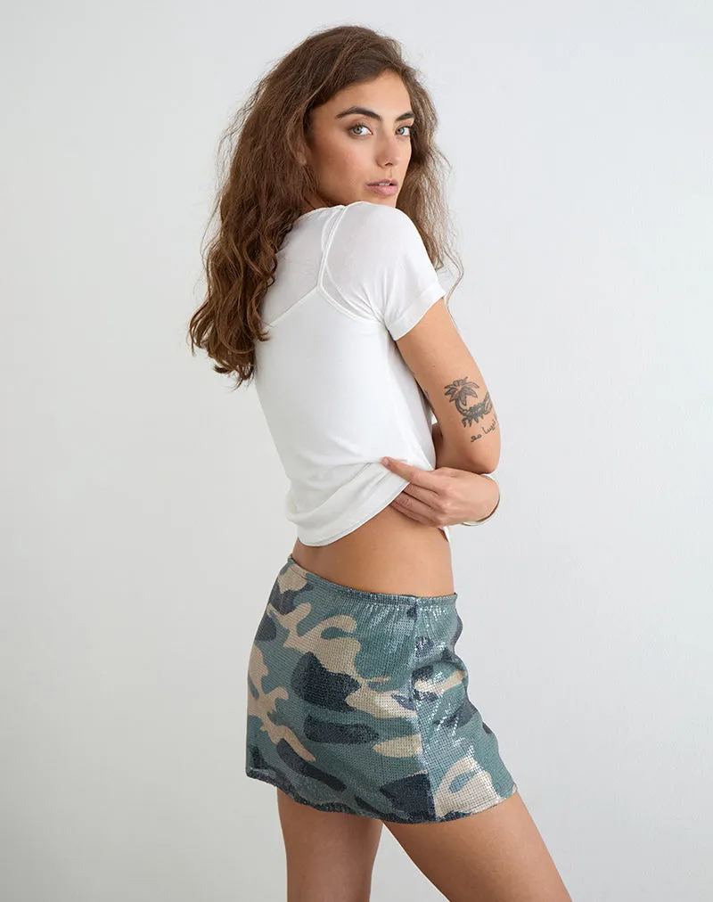 Nidya Mini Skirt in Camo Sequin Khaki Green sold by Motel Rocks product image thumbnail 4
