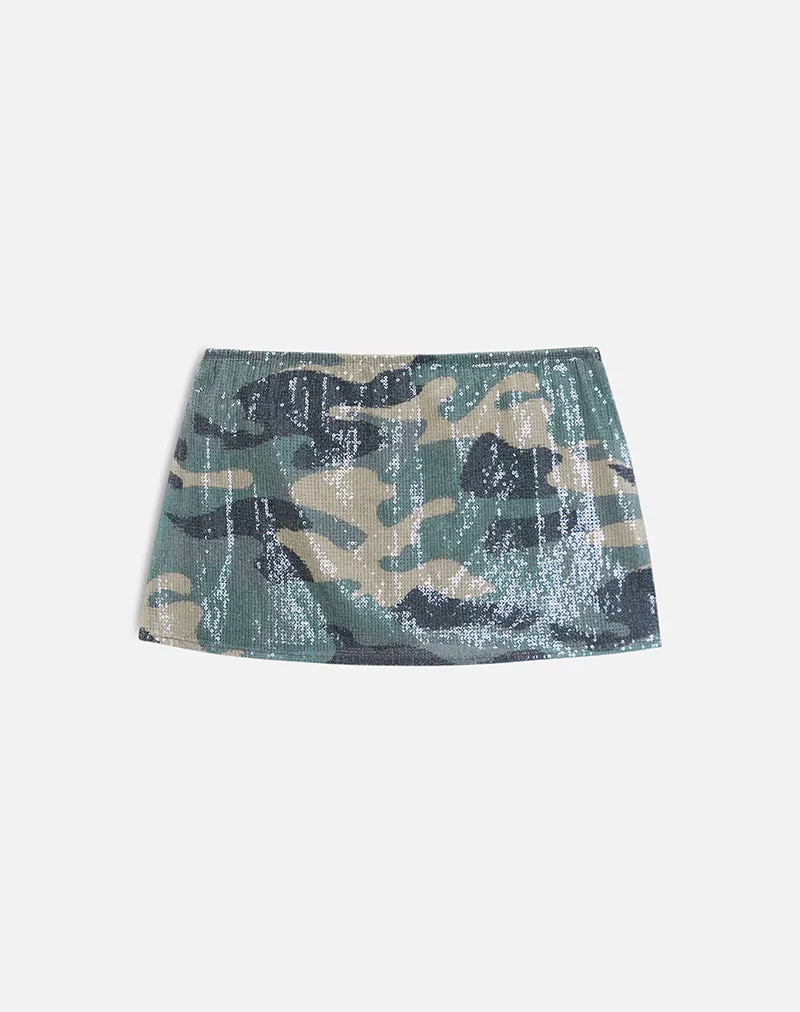 Nidya Mini Skirt in Camo Sequin Khaki Green sold by Motel Rocks product image thumbnail 5