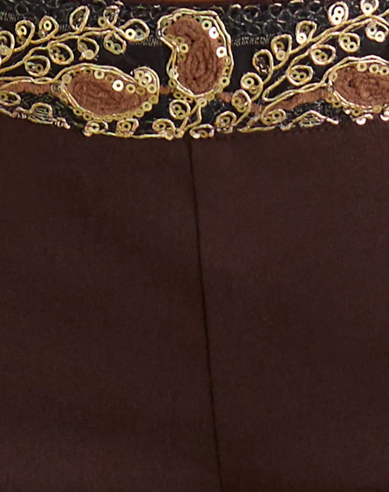 Belvani Mini Short in Brown with Embroidered Sequin Trim sold by Motel Rocks product image thumbnail 5