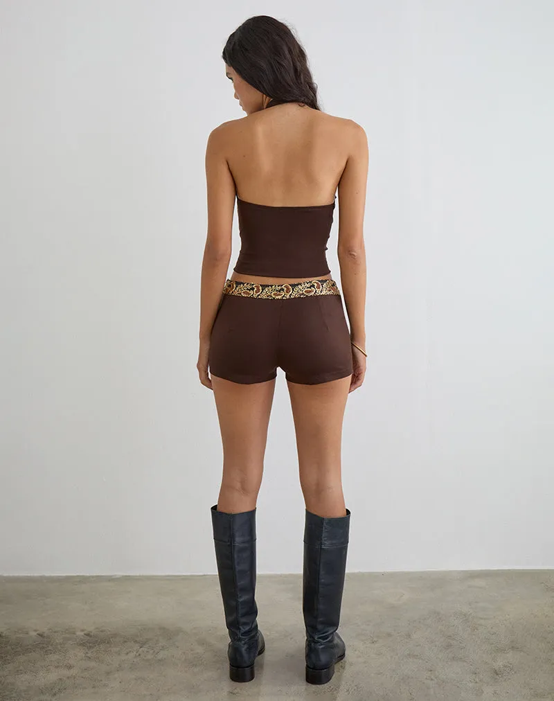 Belvani Mini Short in Brown with Embroidered Sequin Trim sold by Motel Rocks product image thumbnail 4