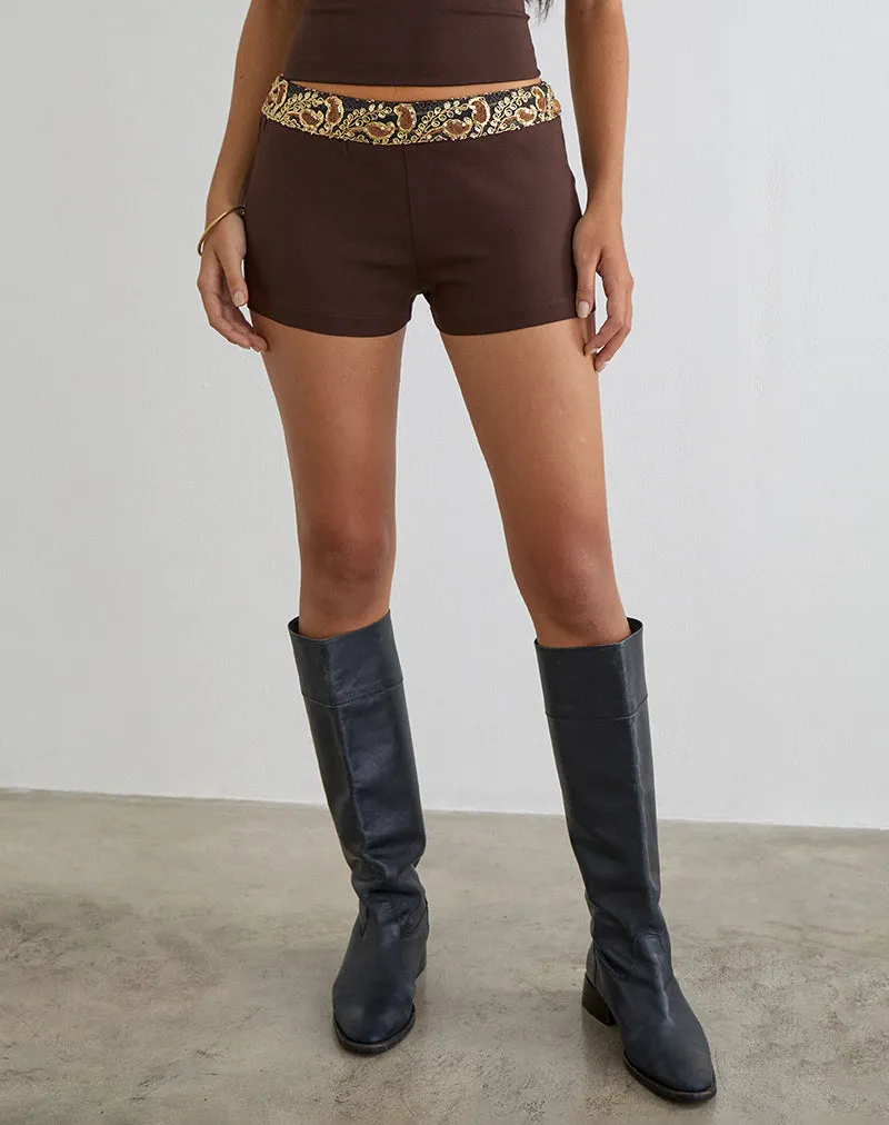 Belvani Mini Short in Brown with Embroidered Sequin Trim sold by Motel Rocks product image thumbnail 2