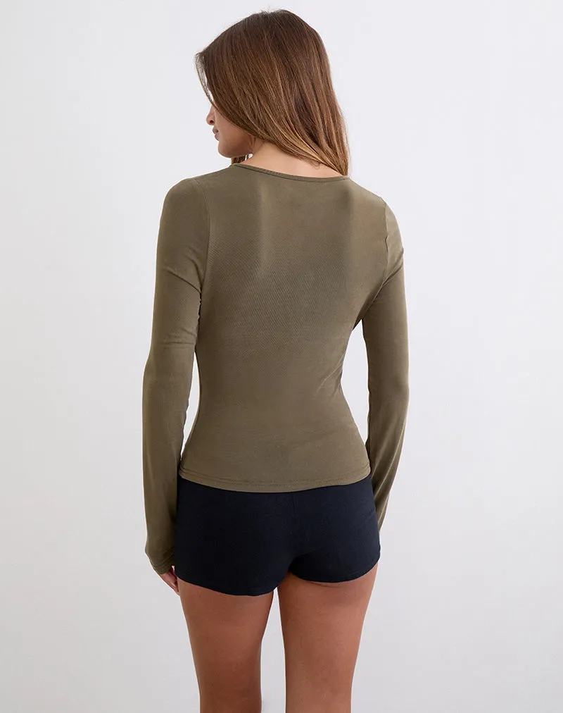 Yubin Keyhole Long Sleeve Top in Cupro Khaki sold by Motel Rocks product image thumbnail 5