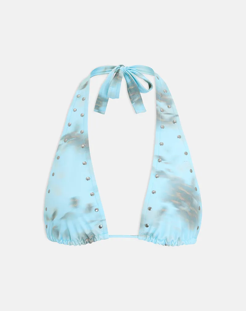 Cerry Bikini Top in Blurry Leafy Leopard Blue with Studs sold by Motel Rocks product image thumbnail 5