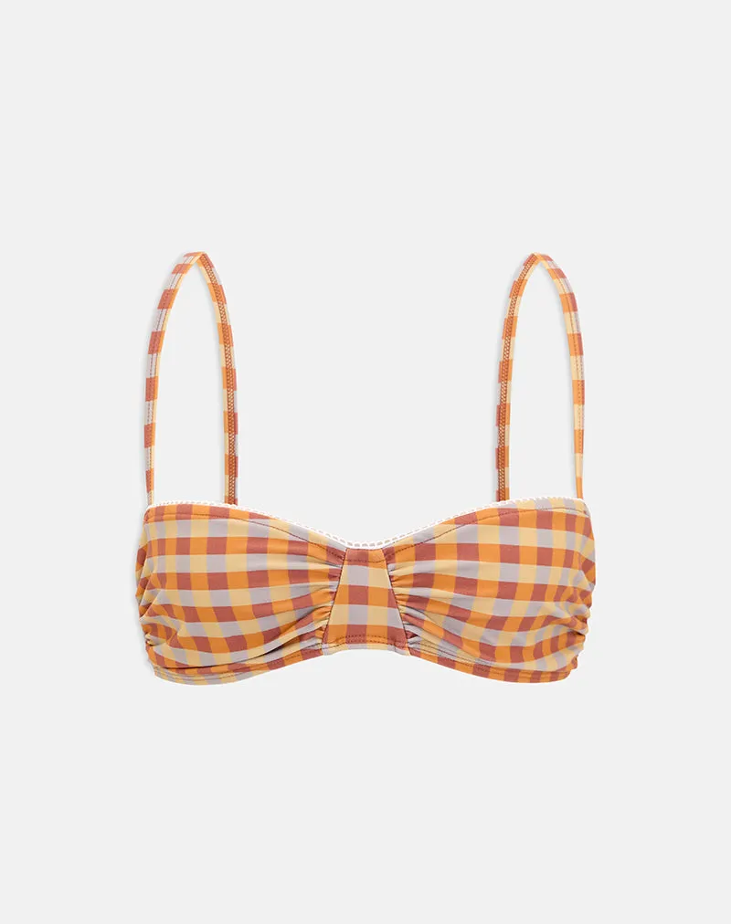 Pali Bikini Top with Picot Trim in Urban Check Orange and Yellow sold by Motel Rocks product image thumbnail 5