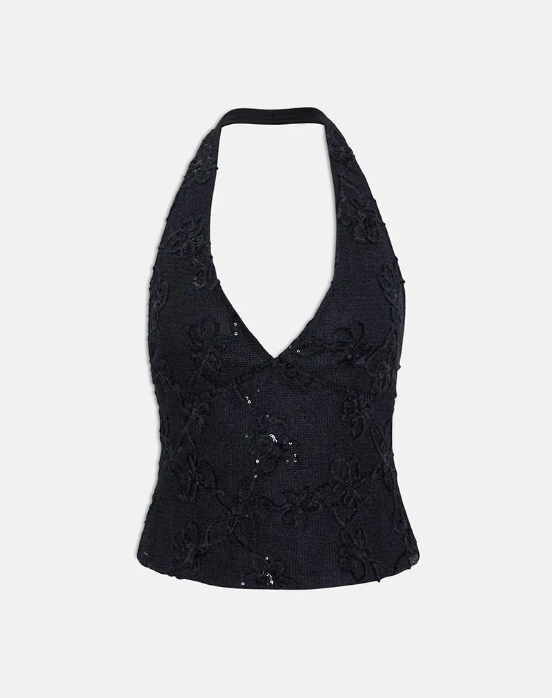 Cosio Halter Top in Sequin Knit Black sold by Motel Rocks product image thumbnail 2