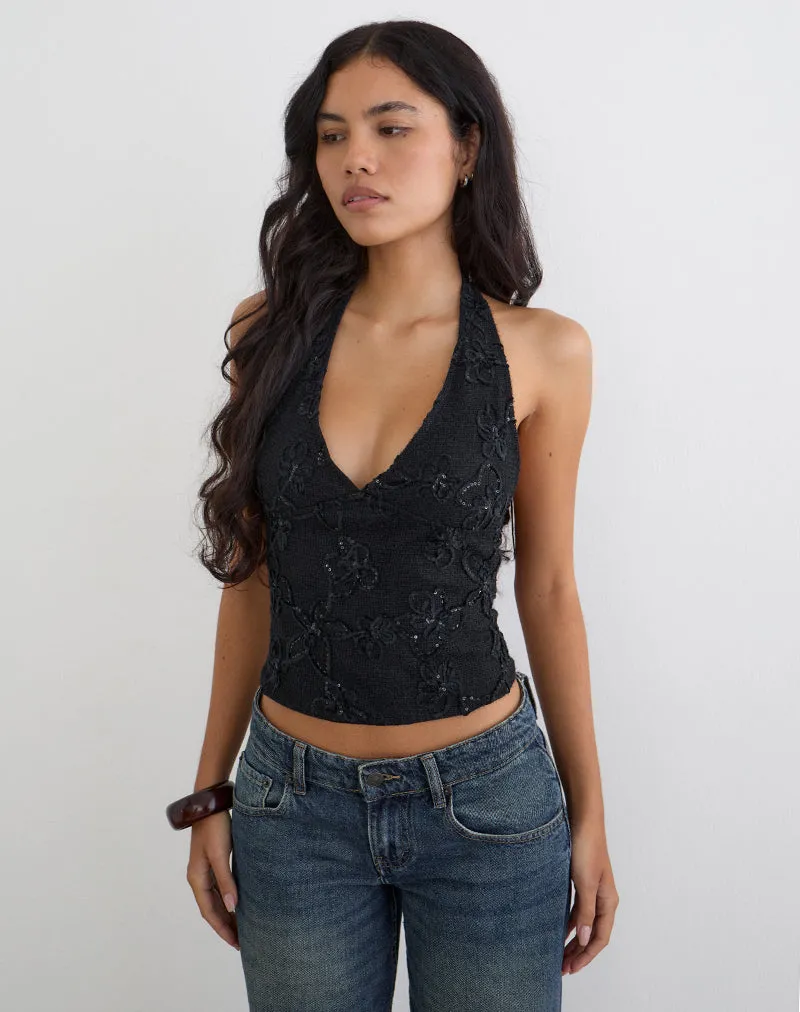 Cosio Halter Top in Sequin Knit Black sold by Motel Rocks product image thumbnail 5