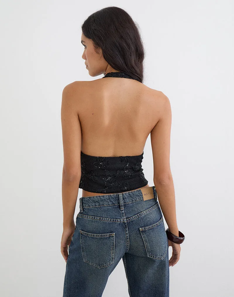 Cosio Halter Top in Sequin Knit Black sold by Motel Rocks product image thumbnail 3