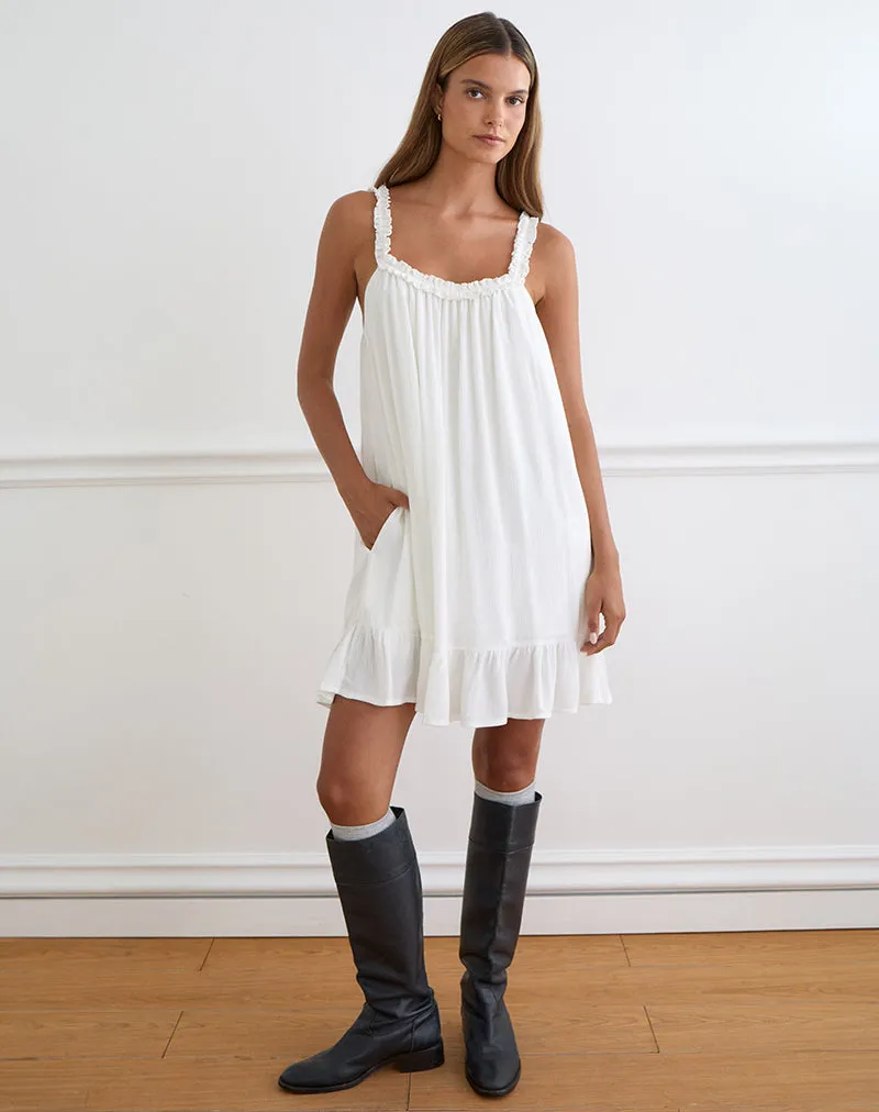Elowen Frill Mini Dress in Crinkle Off White sold by Motel Rocks product image thumbnail 3