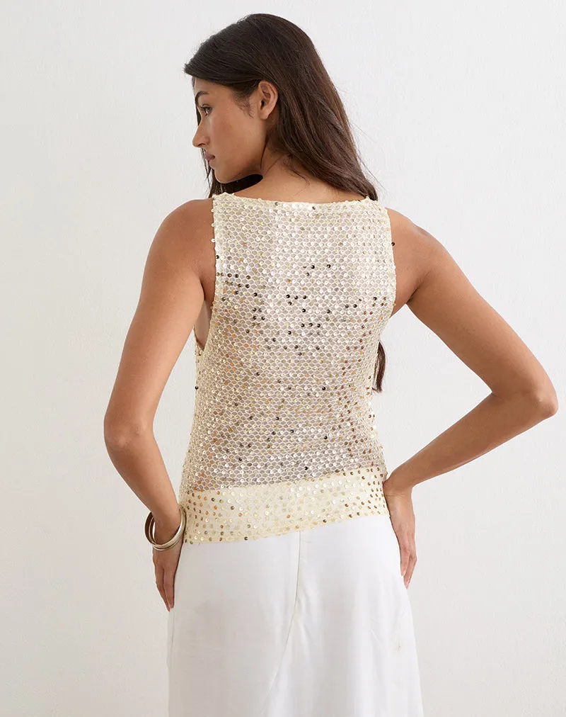 Dudley Vest Top in Sequin Knit Cream sold by Motel Rocks product image thumbnail 5