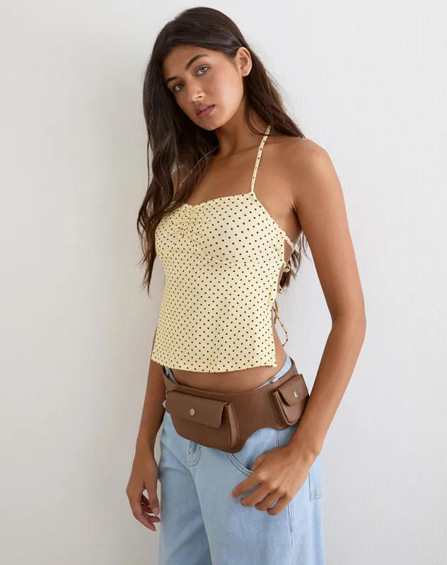 Kindos Halter Top in Butter Yellow with Micro Polka Dots made by Motel Rocks