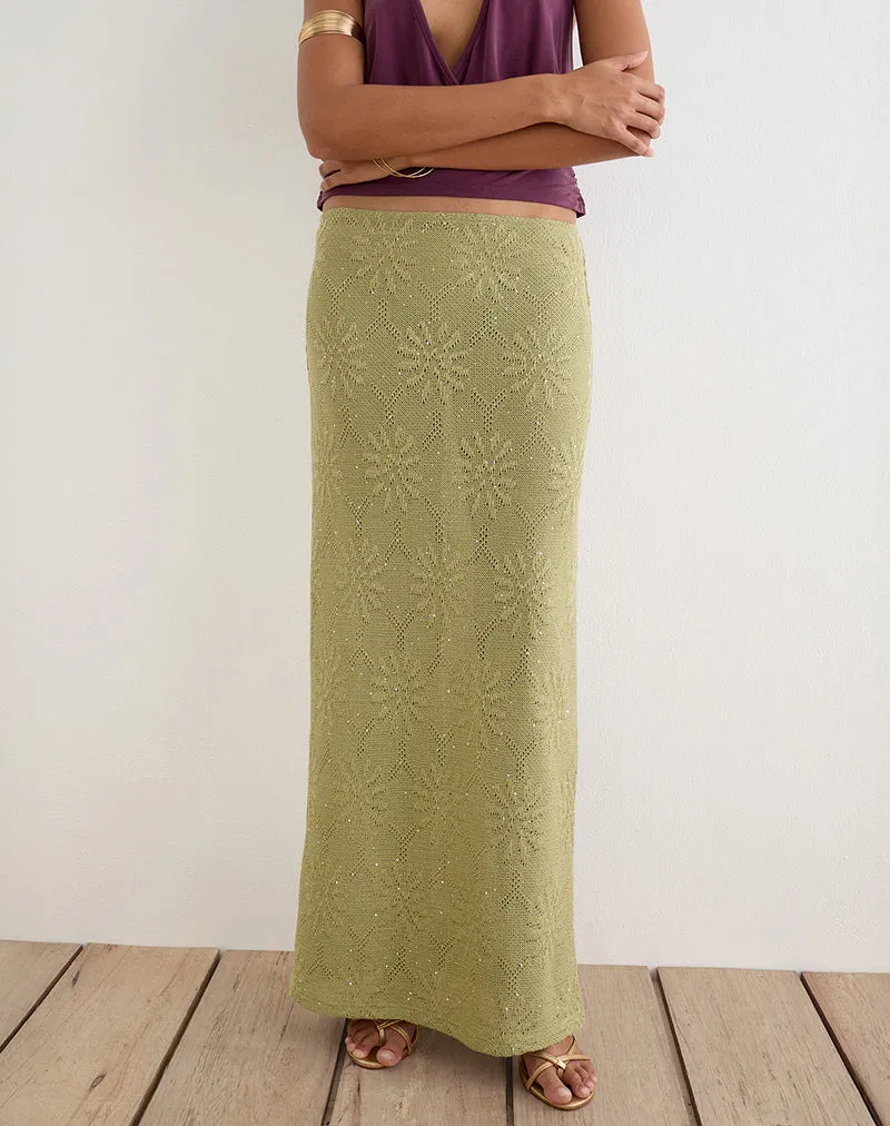 Aloria Maxi Skirt in Sequin Knit Green sold by Motel Rocks product image thumbnail 3