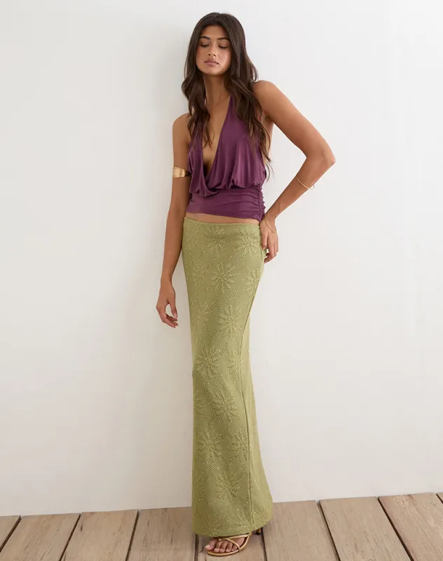 Aloria Maxi Skirt in Sequin Knit Green made by Motel Rocks