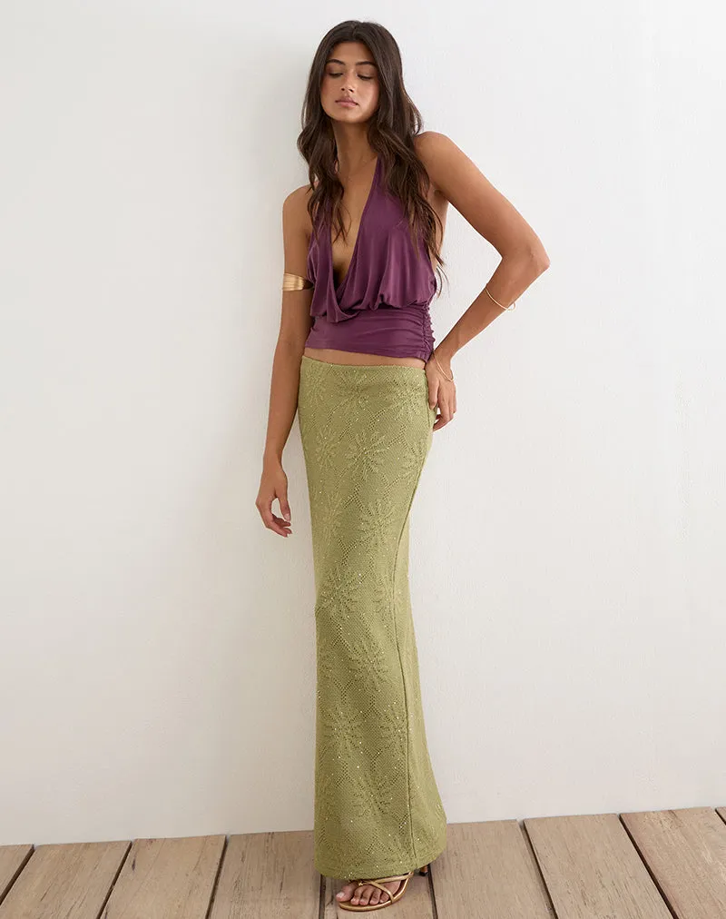 Aloria Maxi Skirt in Sequin Knit Green sold by Motel Rocks