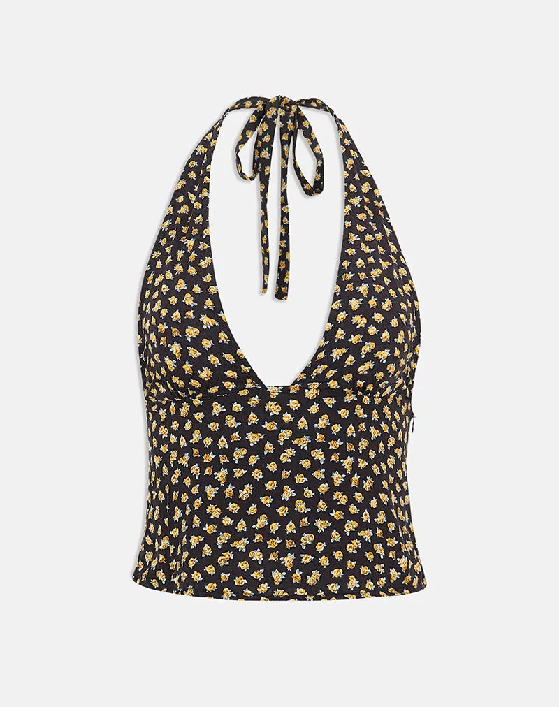 Marsina Halterneck Top in Ditsy Floral Bronze sold by Motel Rocks product image thumbnail 3